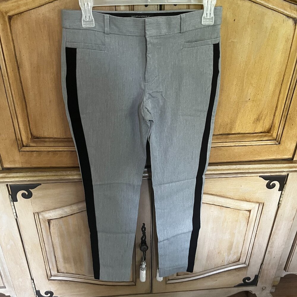 Banana Republic Sloan Curvy Heathered Grey Side Stripe Slim Ankle Pant Size 0 - Picture 2 of 5